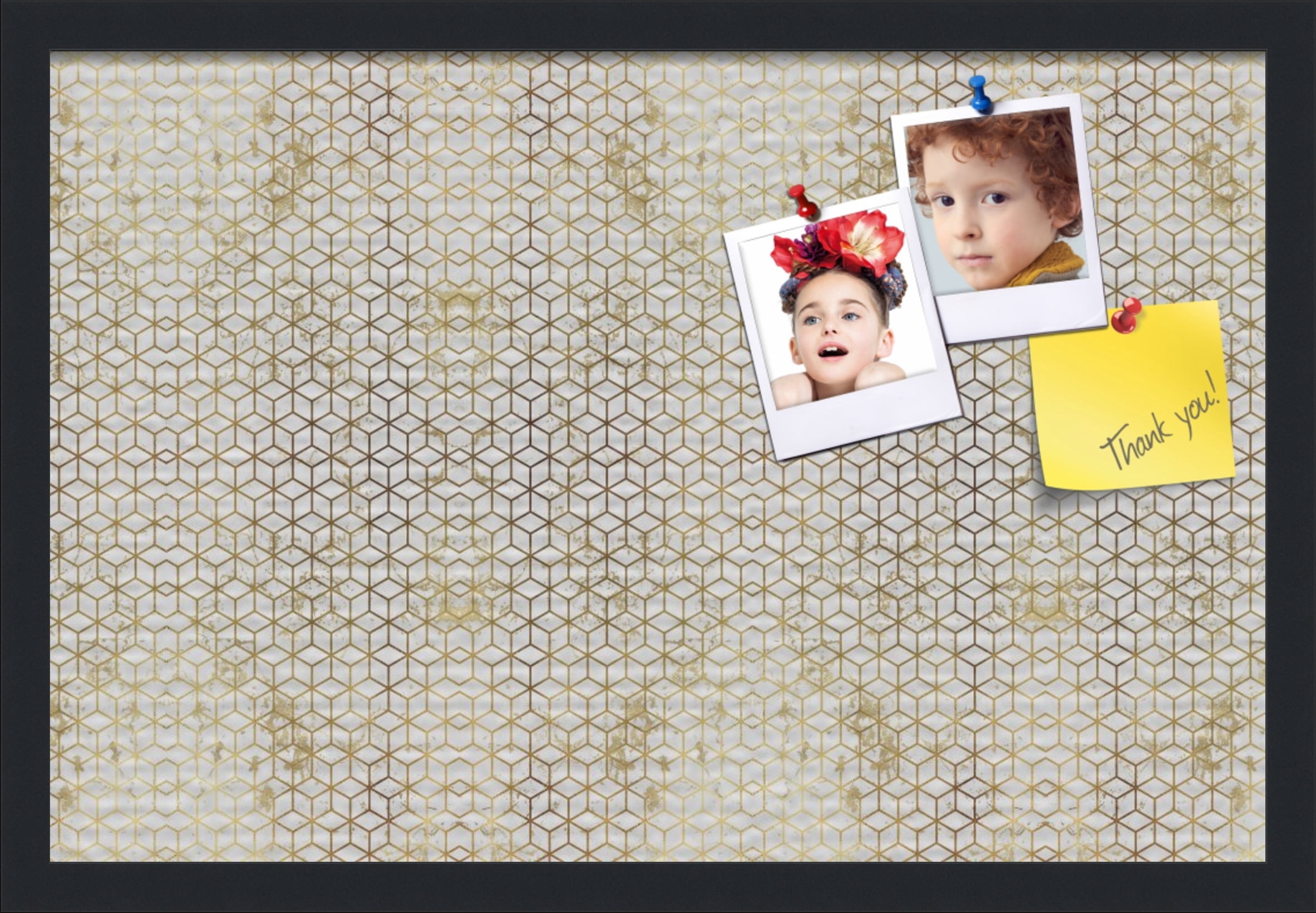 PinPix 24x16 Custom Cork Bulletin Board Marble Hex White Poster Board Has a Fabric Style Canvas Finish, Framed in Marble Hex White, by ArtToFrames (PinPix-1883)