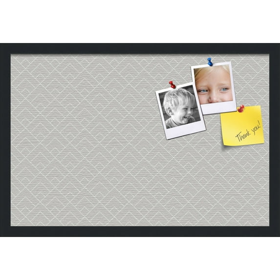 PinPix 24x16 Custom Cork Bulletin Board Peaks Modern Pattern Grey Poster Board Has a Fabric Style Canvas Finish, Framed in Peaks Modern Pattern Grey, by ArtToFrames (PinPix-1794)