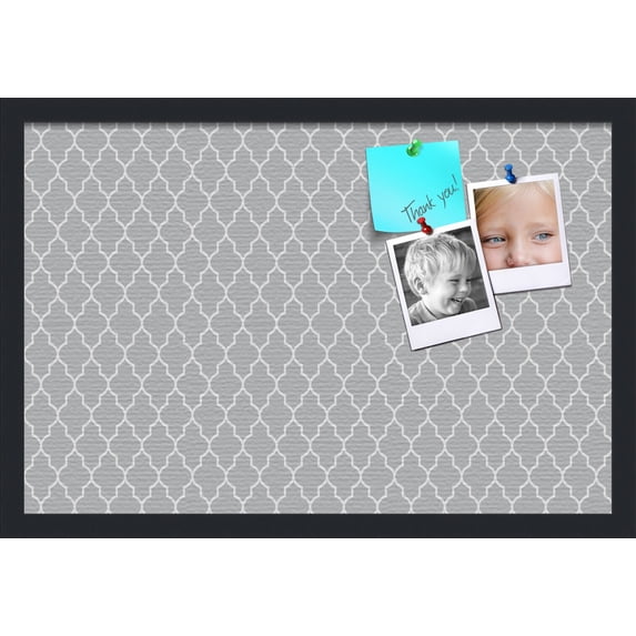 PinPix 24x16 Custom Cork Bulletin Board Quatrefoil Grey Poster Board Has a Fabric Style Canvas Finish, Framed in Quatrefoil Grey, by ArtToFrames (PinPix-284)