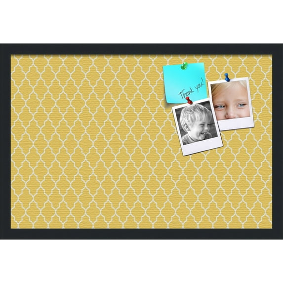 PinPix 24x16 Custom Cork Bulletin Board Quatrefoil Yellow Poster Board Has a Fabric Style Canvas Finish, Framed in Quatrefoil Yellow, by ArtToFrames (PinPix-279)