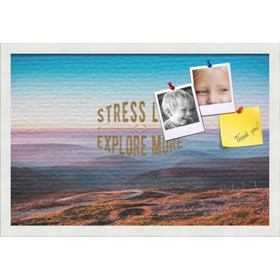 PinPix 24x16 Custom Cork Bulletin Board Stress Less Explore More Poster Board Has a Fabric Style Canvas Finish, Framed in Stress Less Explore More, by ArtToFrames (PinPix-1490)