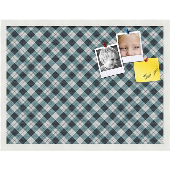 PinPix 24x18 Custom Cork Bulletin Board Argyle Mixed Blue Poster Board Has a Fabric Style Canvas Finish, Framed in Argyle Mixed Blue, by ArtToFrames (PinPix-630)