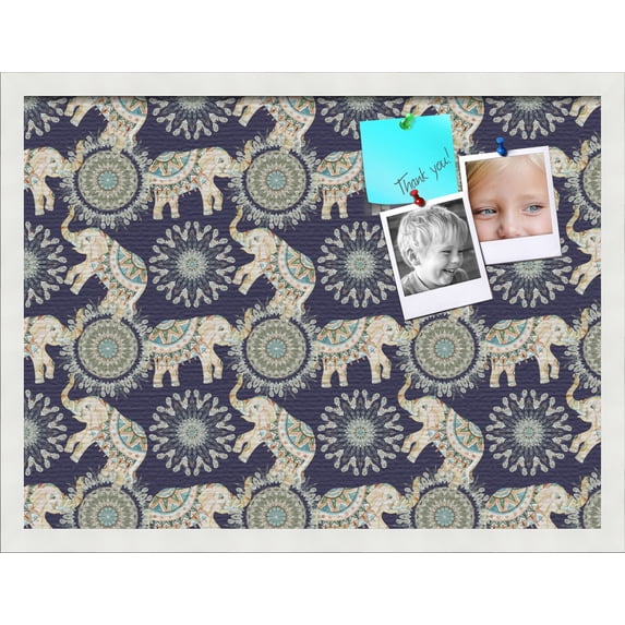 PinPix 24x18 Custom Cork Bulletin Board Bohemian Elephants Navy Poster Board Has a Fabric Style Canvas Finish, Framed in Bohemian Elephants Navy, by ArtToFrames (PinPix-1579)
