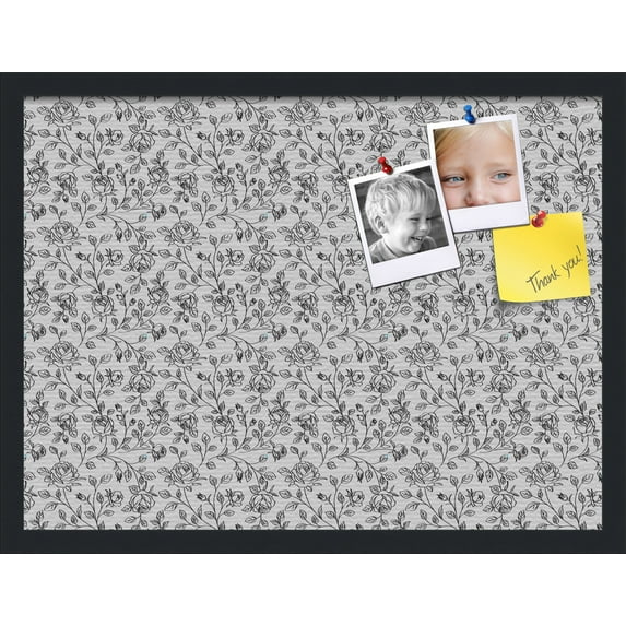 PinPix 24x18 Custom Cork Bulletin Board Floral Black Roses Poster Board Has a Fabric Style Canvas Finish, Framed in Floral Black Roses, by ArtToFrames (PinPix-165)