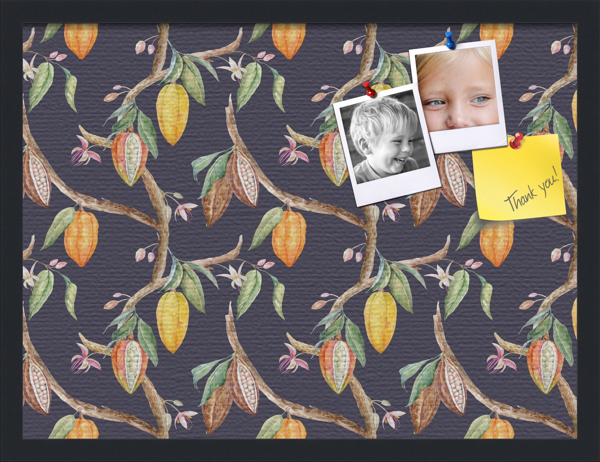 PinPix 24x18 Custom Cork Bulletin Board Fruit on Vine Black Poster Board Has a Fabric Style Canvas Finish, Framed in Fruit on Vine Black, by ArtToFrames (PinPix-1896)
