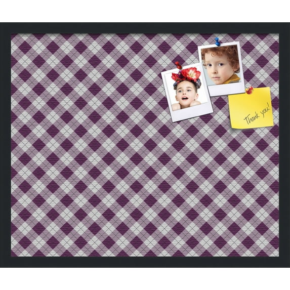 PinPix 24x20 Custom Cork Bulletin Board Argyle Dark Purple Poster Board Has a Fabric Style Canvas Finish, Framed in Argyle Dark Purple, by ArtToFrames (PinPix-632)