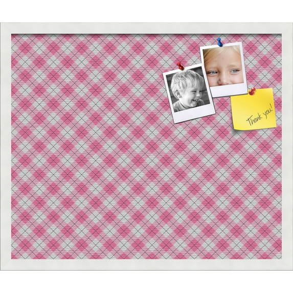PinPix 24x20 Custom Cork Bulletin Board Argyle Pink Poster Board Has a Fabric Style Canvas Finish, Framed in Argyle Pink, by ArtToFrames (PinPix-635)