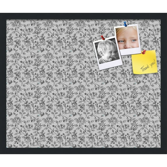 PinPix 24x20 Custom Cork Bulletin Board Floral Black Roses Poster Board Has a Fabric Style Canvas Finish, Framed in Floral Black Roses, by ArtToFrames (PinPix-165)