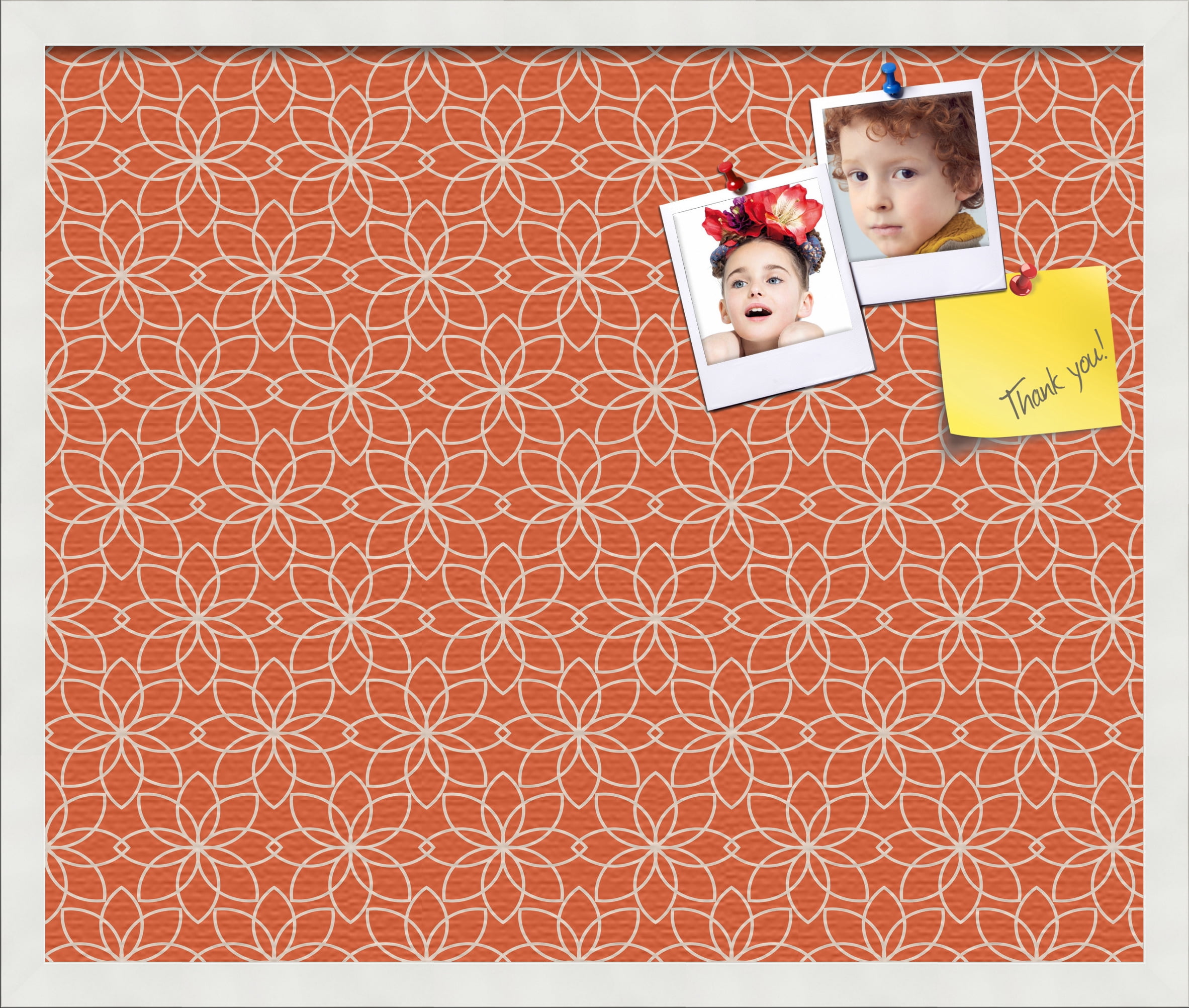 PinPix 24x20 Custom Cork Bulletin Board Floral Dark Orange Poster Board Has a Fabric Style Canvas Finish, Framed in Floral Dark Orange, by ArtToFrames (PinPix-547)
