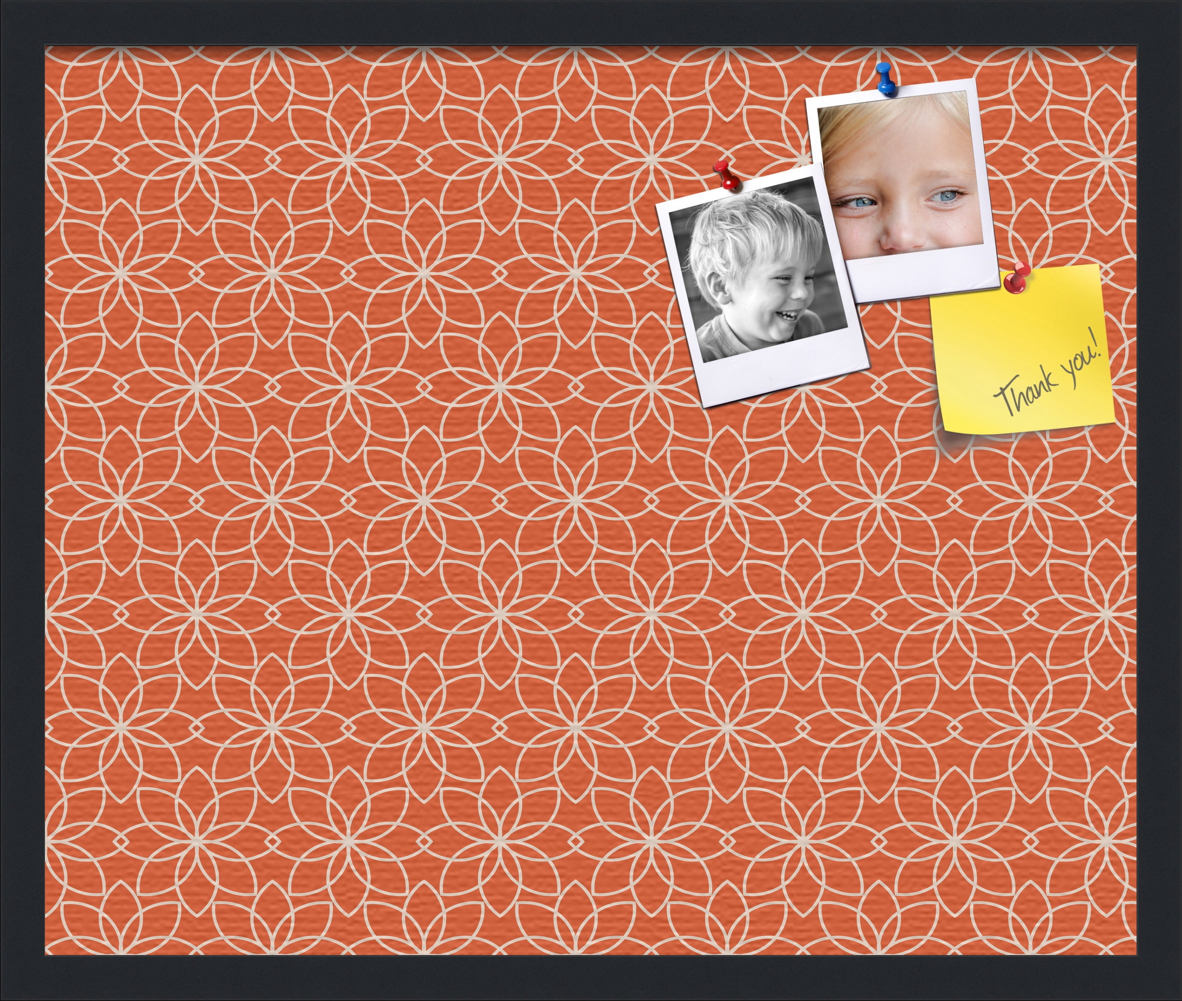 PinPix 24x20 Custom Cork Bulletin Board Floral Dark Orange Poster Board Has a Fabric Style Canvas Finish, Framed in Floral Dark Orange, by ArtToFrames (PinPix-547)