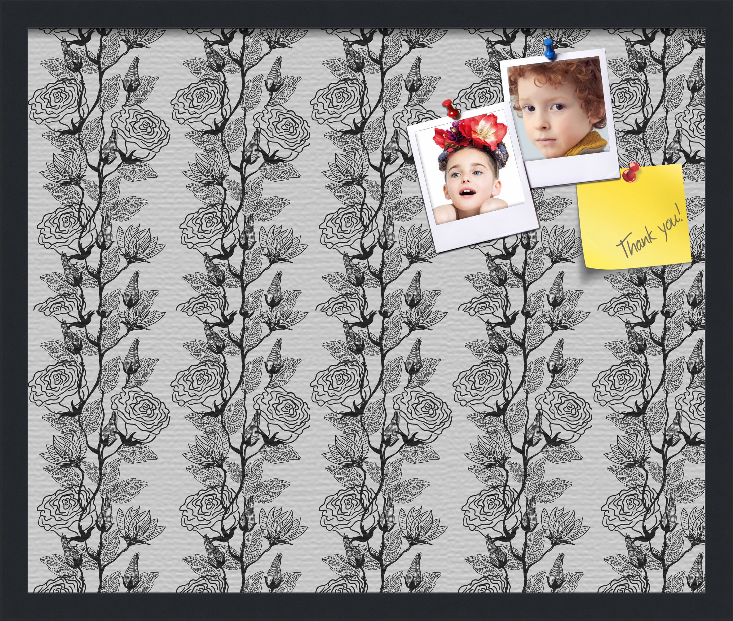 PinPix 24x20 Custom Cork Bulletin Board Floral Design Continuous Roses Poster Board Has a Fabric Style Canvas Finish, Framed in Floral Design Continuous Roses, by ArtToFrames (PinPix-204)