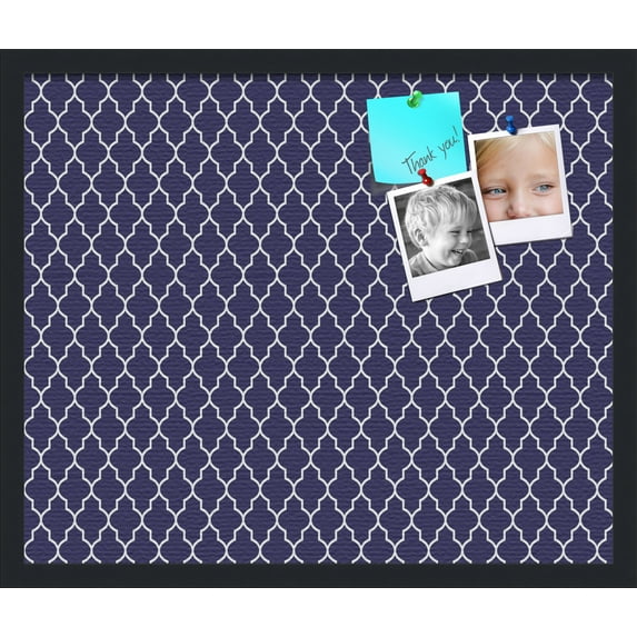 PinPix 24x20 Custom Cork Bulletin Board Quatrefoil Navy Poster Board Has a Fabric Style Canvas Finish, Framed in Quatrefoil Navy, by ArtToFrames (PinPix-285)