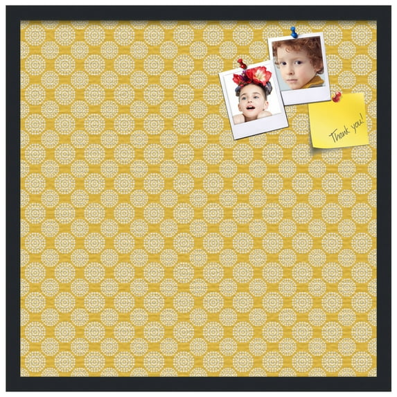 PinPix 24x24 Custom Cork Bulletin Board Floral Neon Yellow Poster Board Has a Fabric Style Canvas Finish, Framed in Floral Neon Yellow, by ArtToFrames (PinPix-273)