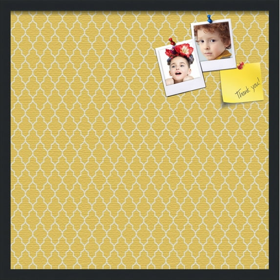 PinPix 24x24 Custom Cork Bulletin Board Quatrefoil Yellow Poster Board Has a Fabric Style Canvas Finish, Framed in Quatrefoil Yellow, by ArtToFrames (PinPix-279)