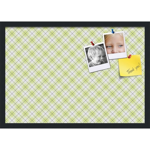 PinPix 26x18 Custom Cork Bulletin Board Argyle Light Yellow Poster Board Has a Fabric Style Canvas Finish, Framed in Argyle Light Yellow, by ArtToFrames (PinPix-642)