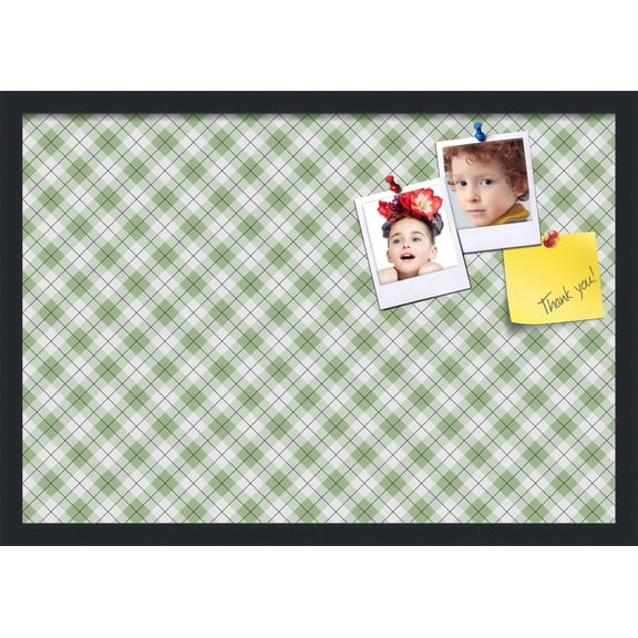 PinPix 26x18 Custom Cork Bulletin Board Argyle Lime Green Poster Board Has a Fabric Style Canvas Finish, Framed in Argyle Lime Green, by ArtToFrames (PinPix-641)
