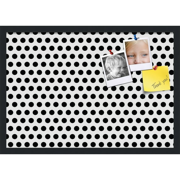 PinPix 26x18 Custom Cork Bulletin Board Black Polka Dot Poster Board Has a Fabric Style Canvas Finish, Framed in Black Polka Dot, by ArtToFrames (PinPix-200)