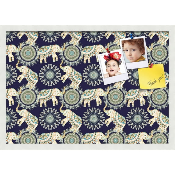 PinPix 26x18 Custom Cork Bulletin Board Bohemian Elephants Navy Poster Board Has a Fabric Style Canvas Finish, Framed in Bohemian Elephants Navy, by ArtToFrames (PinPix-1579)