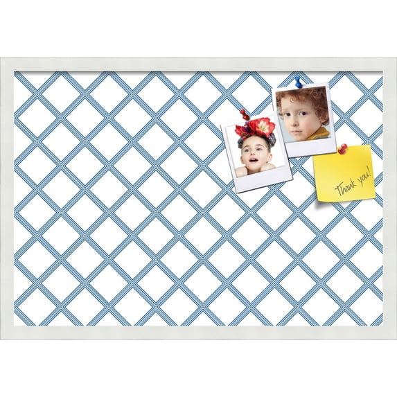 PinPix 26x18 Custom Cork Bulletin Board Diamond Modern Pattern Navy White Poster Board Has a Fabric Style Canvas Finish, Framed in Diamond Modern Pattern Navy White, by ArtToFrames (PinPix-1805)