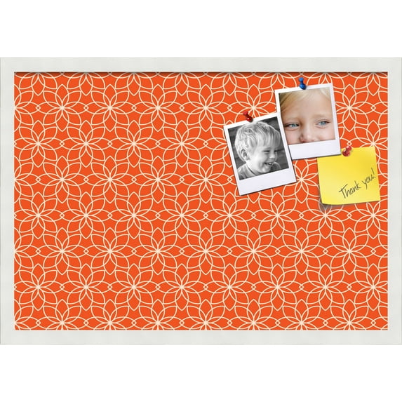 PinPix 26x18 Custom Cork Bulletin Board Floral Dark Orange Poster Board Has a Fabric Style Canvas Finish, Framed in Floral Dark Orange, by ArtToFrames (PinPix-547)