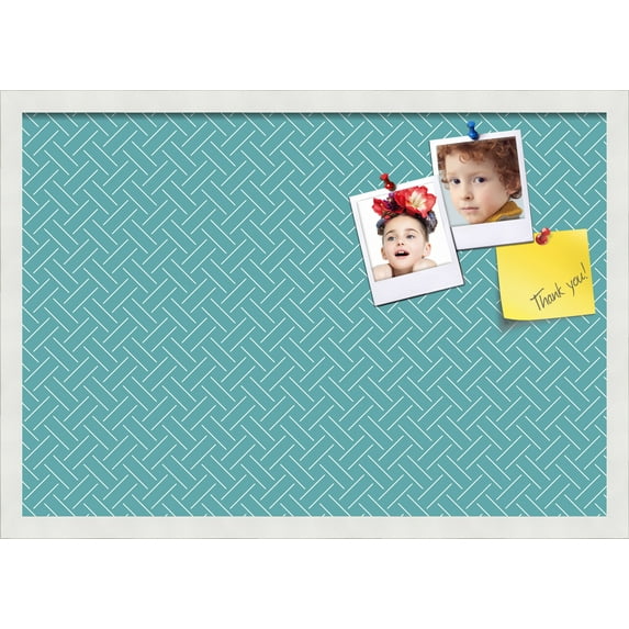 PinPix 26x18 Custom Cork Bulletin Board Lattice Aqua Poster Board Has a Fabric Style Canvas Finish, Framed in Lattice Aqua, by ArtToFrames (PinPix-1816)