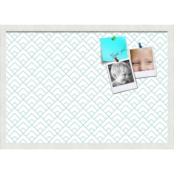 PinPix 26x18 Custom Cork Bulletin Board Peaks Modern Pattern White Aqua Poster Board Has a Fabric Style Canvas Finish, Framed in Peaks Modern Pattern White Aqua, by ArtToFrames (PinPix-1791)