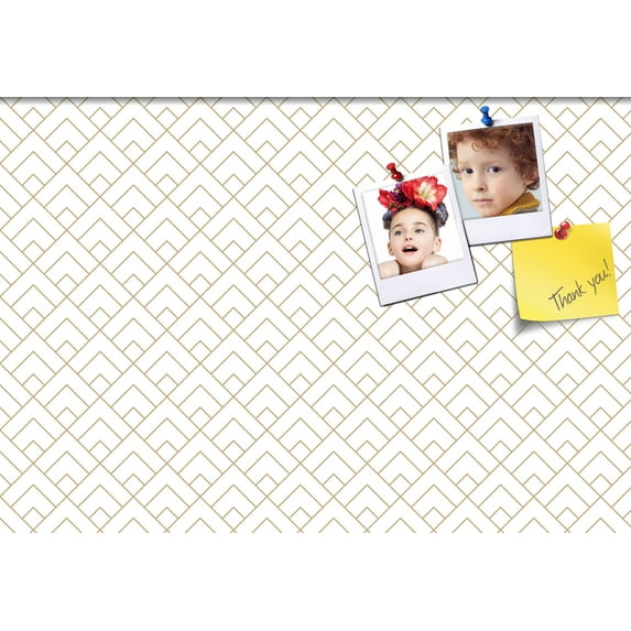 PinPix 26x18 Custom Cork Bulletin Board Peaks Modern Pattern White Beige Poster Board Has a Fabric Style Canvas Finish, Framed in Peaks Modern Pattern White Beige, by ArtToFrames (PinPix-1793)