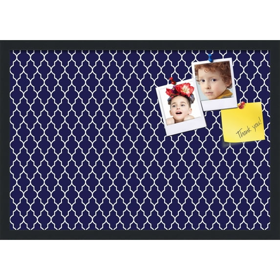 PinPix 26x18 Custom Cork Bulletin Board Quatrefoil Navy Poster Board Has a Fabric Style Canvas Finish, Framed in Quatrefoil Navy, by ArtToFrames (PinPix-285)