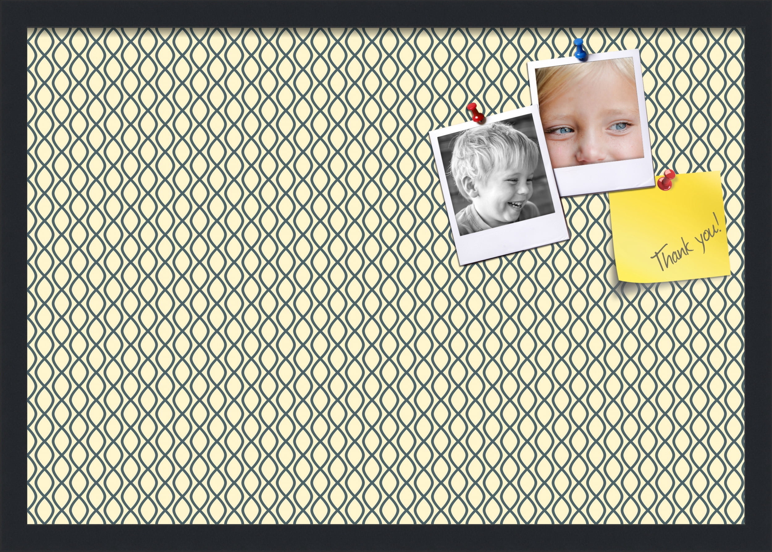 PinPix 26x18 Custom Cork Bulletin Board Yellow And Blue Waves Poster Board Has a Fabric Style Canvas Finish, Framed in Yellow And Blue Waves, by ArtToFrames (PinPix-321)