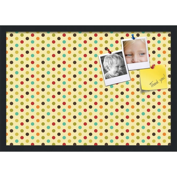 PinPix 26x18 Custom Cork Bulletin Board Yellow Polka Dot Poster Board Has a Fabric Style Canvas Finish, Framed in Yellow Polka Dot, by ArtToFrames (PinPix-569)