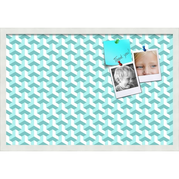 PinPix 27x18 Custom Cork Bulletin Board Baus Aqua White Poster Board Has a Fabric Style Canvas Finish, Framed in Baus Aqua White, by ArtToFrames (PinPix-1626)