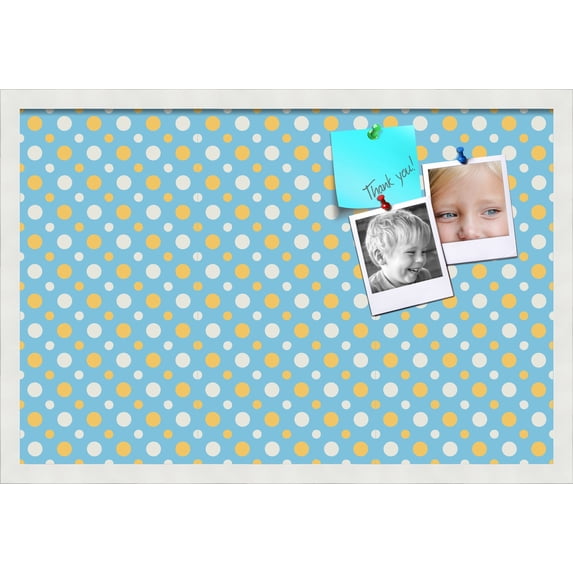 PinPix 27x18 Custom Cork Bulletin Board Blue - White Dots Poster Board Has a Fabric Style Canvas Finish, Framed in Blue - White Dots, by ArtToFrames (PinPix-345)
