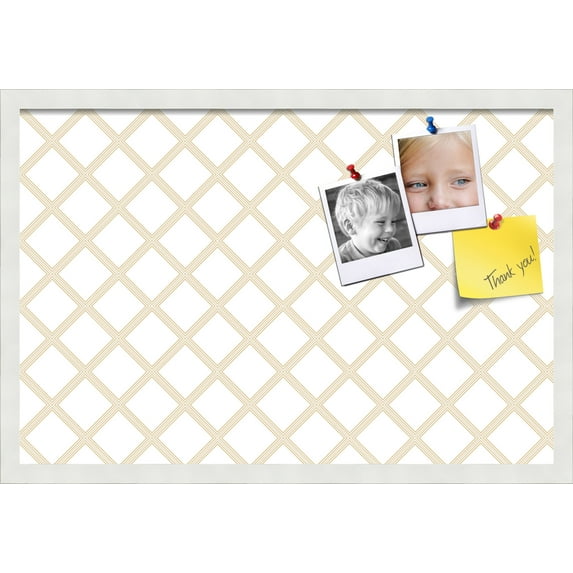 PinPix 27x18 Custom Cork Bulletin Board Diamond Modern Beige White Poster Board Has a Fabric Style Canvas Finish, Framed in Diamond Modern Beige White, by ArtToFrames (PinPix-1801)