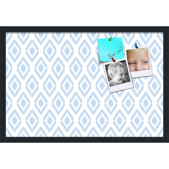 PinPix 27x18 Custom Cork Bulletin Board Ikat Light Blue Poster Board Has a Fabric Style Canvas Finish, Framed in Ikat Light Blue, by ArtToFrames (PinPix-1633)