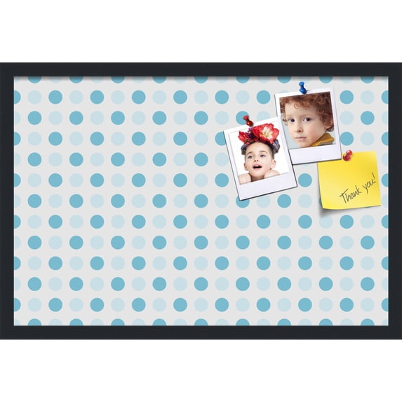 PinPix 27x18 Custom Cork Bulletin Board Light Blue Polka Dot Poster Board Has a Fabric Style Canvas Finish, Framed in Light Blue Polka Dot, by ArtToFrames (PinPix-344)