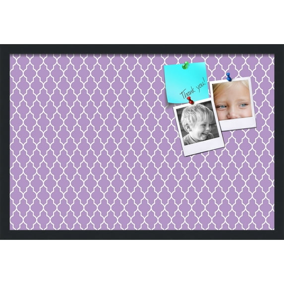 PinPix 27x18 Custom Cork Bulletin Board Quatrefoil Lt Pur Poster Board Has a Fabric Style Canvas Finish, Framed in Quatrefoil Lt Pur, by ArtToFrames (PinPix-489)