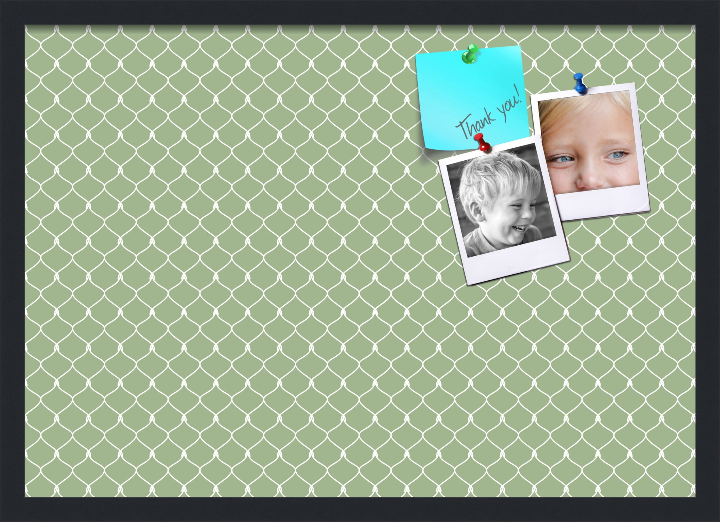 PinPix 27x19 Custom Cork Bulletin Board Green Chain Poster Board Has a Fabric Style Canvas Finish, Framed in Green Chain, by ArtToFrames (PinPix-572)