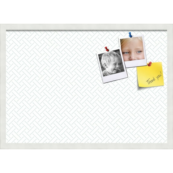 PinPix 27x19 Custom Cork Bulletin Board Lattice White Lt Blue Poster Board Has a Fabric Style Canvas Finish, Framed in Lattice White Lt Blue, by ArtToFrames (PinPix-1825)
