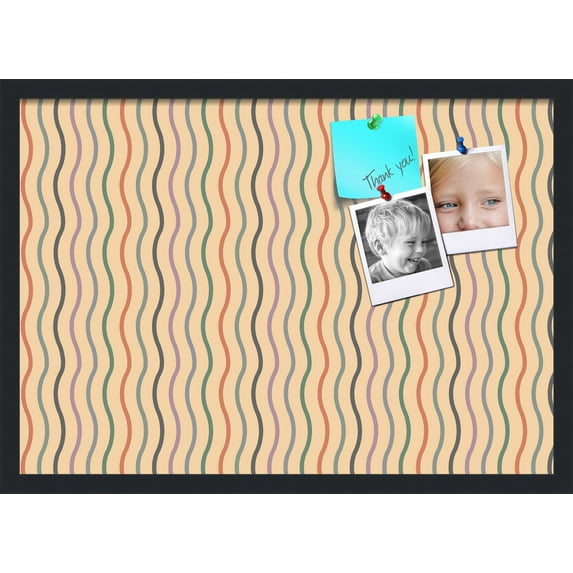 PinPix 27x19 Custom Cork Bulletin Board Multi Color Waves Poster Board Has a Fabric Style Canvas Finish, Framed in Multi Color Waves, by ArtToFrames (PinPix-565)