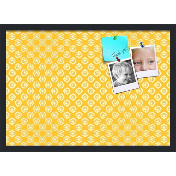PinPix 27x19 Custom Cork Bulletin Board Yellow Flowers Poster Board Has a Fabric Style Canvas Finish, Framed in Yellow Flowers, by ArtToFrames (PinPix-268)