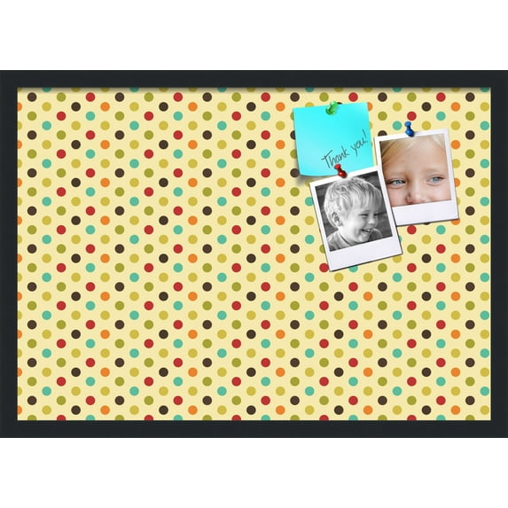 PinPix 27x19 Custom Cork Bulletin Board Yellow Polka Dot Poster Board Has a Fabric Style Canvas Finish, Framed in Yellow Polka Dot, by ArtToFrames (PinPix-569)
