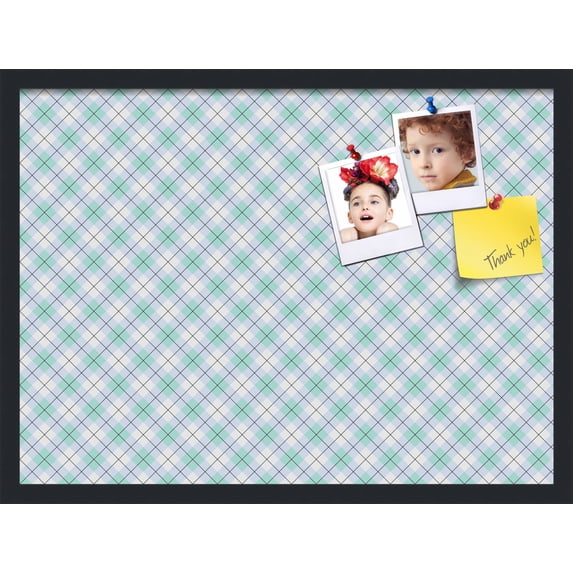 PinPix 27x20 Custom Cork Bulletin Board Argyle Purple - Green Poster Board Has a Fabric Style Canvas Finish, Framed in Argyle Purple - Green, by ArtToFrames (PinPix-640)