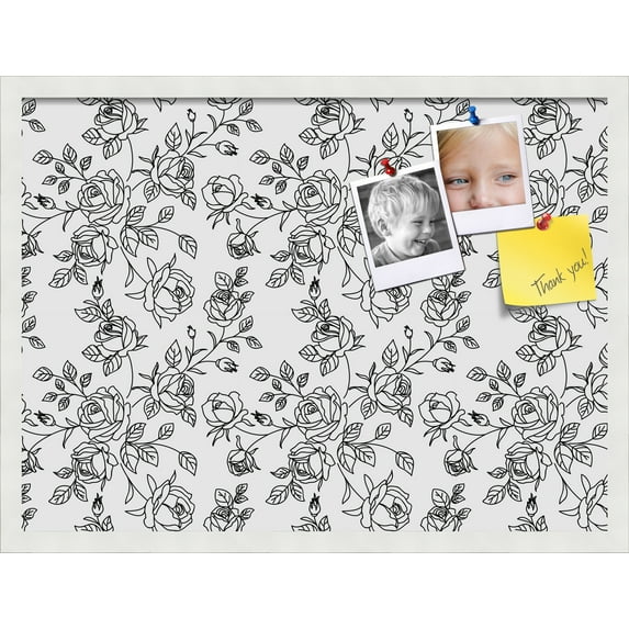 PinPix 27x20 Custom Cork Bulletin Board Black Floral Rose Poster Board Has a Fabric Style Canvas Finish, Framed in Black Floral Rose, by ArtToFrames (PinPix-164)