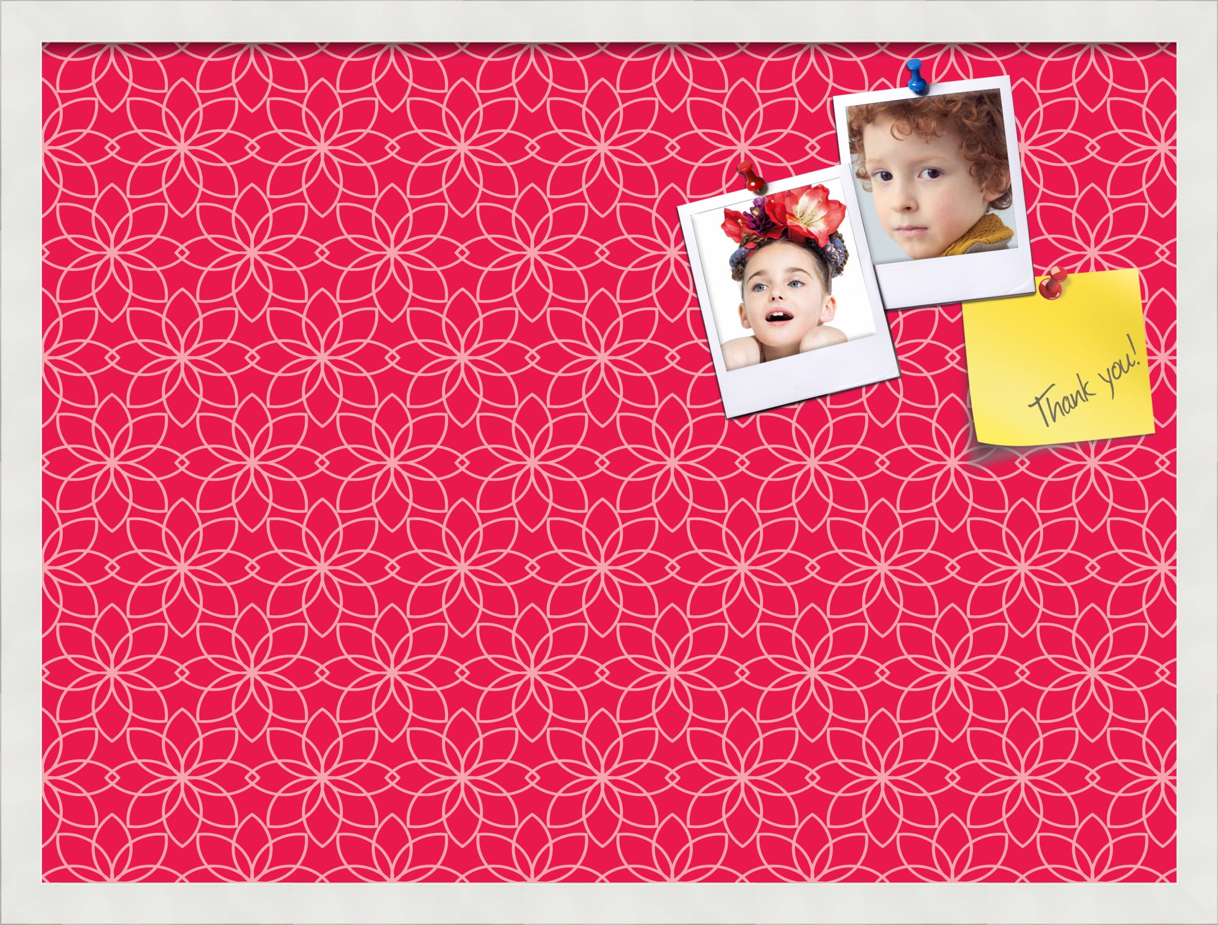 PinPix 27x20 Custom Cork Bulletin Board Floral Hot Pink Poster Board