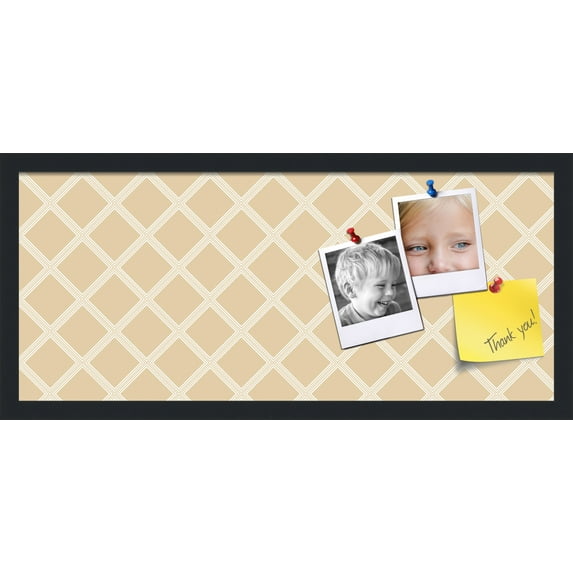 PinPix 28x12 Custom Cork Bulletin Board Diamond Modern Pattern Beige Poster Board Has a Fabric Style Canvas Finish, Framed in Diamond Modern Pattern Beige, by ArtToFrames (PinPix-1800)