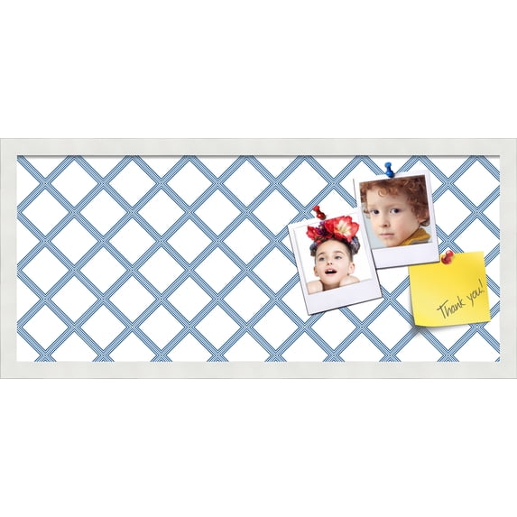 PinPix 28x12 Custom Cork Bulletin Board Diamond Modern Pattern Navy White Poster Board Has a Fabric Style Canvas Finish, Framed in Diamond Modern Pattern Navy White, by ArtToFrames (PinPix-1805)