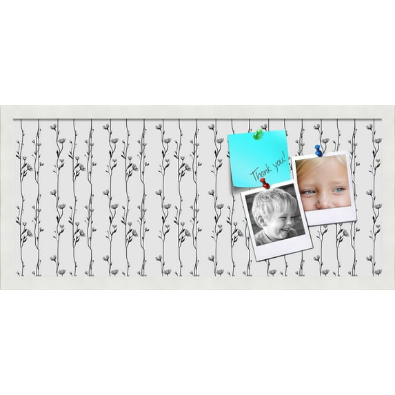 PinPix 28x12 Custom Cork Bulletin Board Floral Black Vines Poster Board Has a Fabric Style Canvas Finish, Framed in Floral Black Vines, by ArtToFrames (PinPix-208)