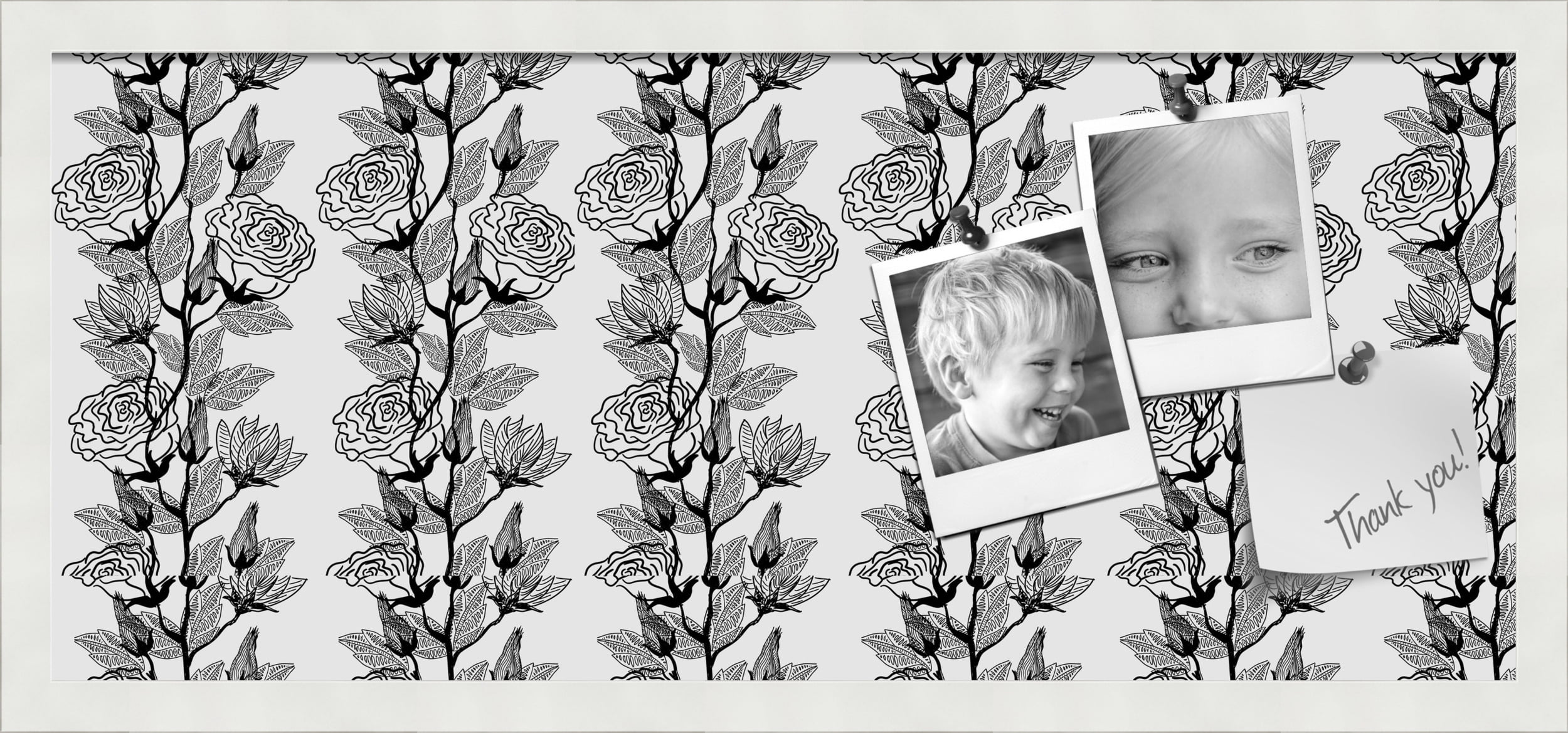 PinPix 28x12 Custom Cork Bulletin Board Floral Design Continuous Roses Poster Board Has a Fabric Style Canvas Finish, Framed in Floral Design Continuous Roses, by ArtToFrames (PinPix-204)
