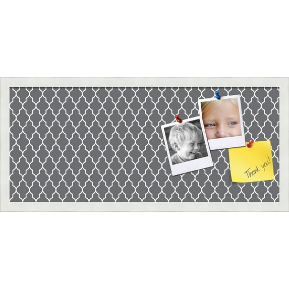 PinPix 28x12 Custom Cork Bulletin Board Quatrefoil Dk Grey Poster Board Has a Fabric Style Canvas Finish, Framed in Quatrefoil Dk Grey, by ArtToFrames (PinPix-583)