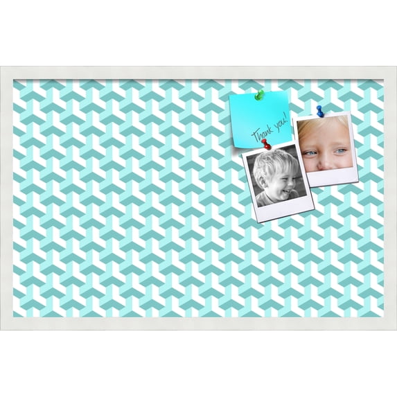 PinPix 28x18 Custom Cork Bulletin Board Baus Aqua White Poster Board Has a Fabric Style Canvas Finish, Framed in Baus Aqua White, by ArtToFrames (PinPix-1626)